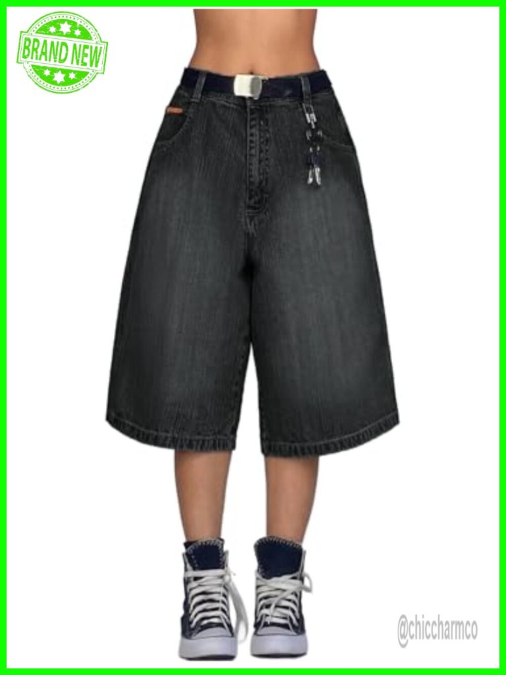 Wide Leg Baggy Jorts Bermuda Shorts for Women Y2k Elastic Waist Denim with - Picture 2 of 6